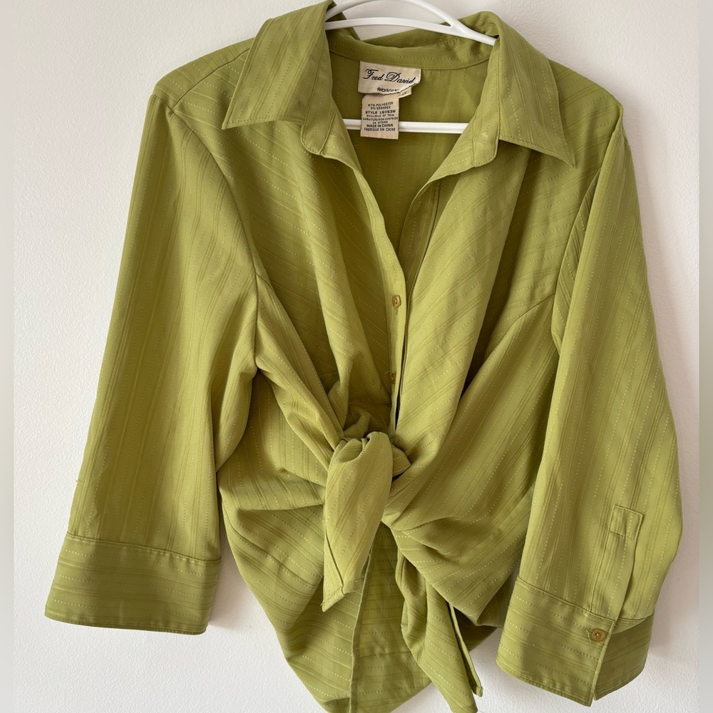 Fred David Light Green Women's Button-Down Blouse - Picture 2 of 10